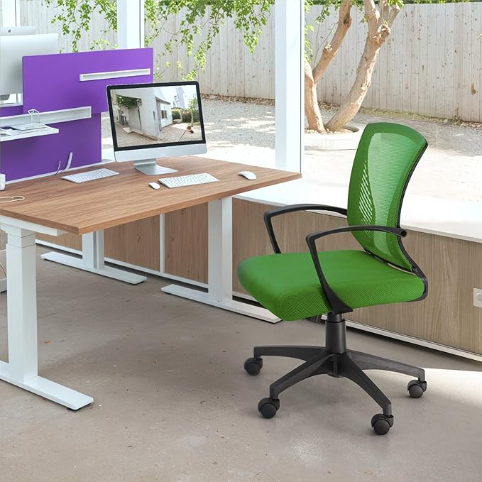 Furmax Office Chair Ergonomic Computer Desk Mesh Chair Mid Back Swivel Lumbar Support with Armrest (1, Green)