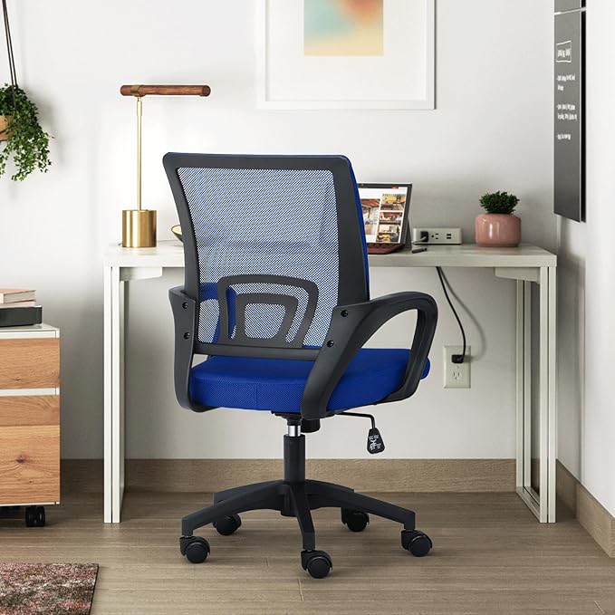 Athena Collection Computer Office Chair, Ergonomic Desk Chair with Rolling Wheels, Mesh Back Support and Height Adjustable, Small and Comfy for Home Office, Study, Blue