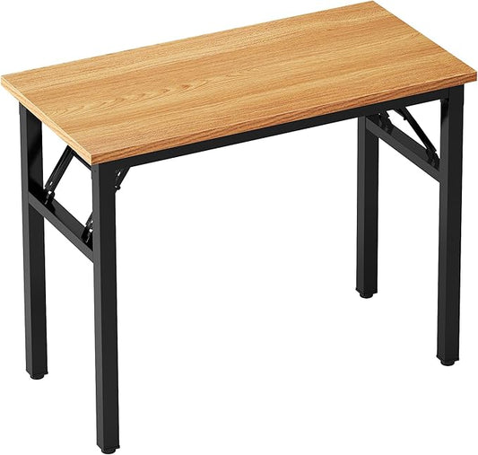 sogesfurniture 31.5 inches Foldable Computer Desk, Small No Assembly Sturdy Laptop Workstation for Home Office, Modern Portable Folding Study Table Writing Gaming Desk for Small Spaces, Teak Black