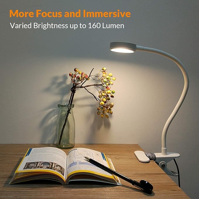 LEPOWER Clip on Light/Reading Lights/Book Light Color Changeable/Night Lights Clip on for Desk, Bed Headboard and Computers, Adapter Included (White)