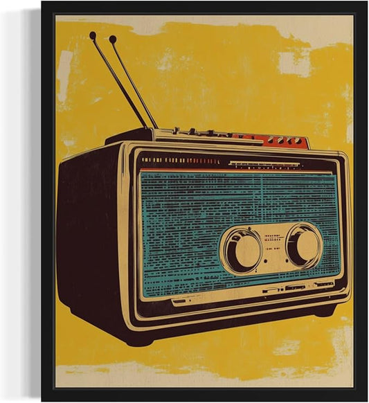 Radio Pop Art Poster Print, Vintage Retro Wall Art Decor Paintings Classic Artwork for Bedroom Living Room Decorations. 43 (Radio, 11 x 14 inches, Black Frame)