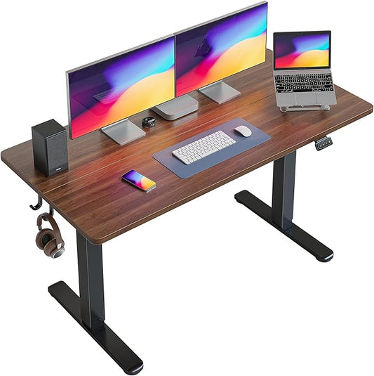 FEZIBO Electric Standing Desk Height Adjustable, 55 x 24 Inches Sit Stand up Desk, Home Office Computer Desk Rising Memory Presets (Dark Walnut)