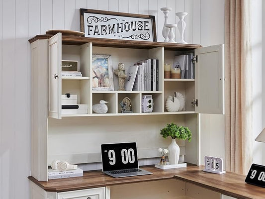 T4TREAM 59" Home Office Desk Hutch with Ample Storage, Only Match VSC Series Farmhouse Desk (Antique White)