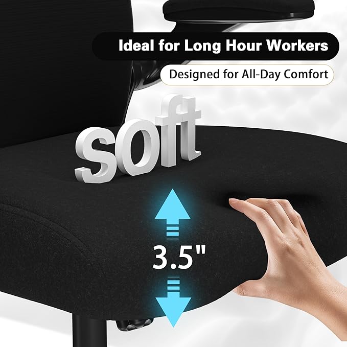 Office Chair for Back & Neck Pain Relief, Virgin Foam Seat, 2D Adjustable Lumbar & 3D Headrest, Flip-Up Armrests, Tilt & Rock for Relaxation, Black/Carbon Fiber