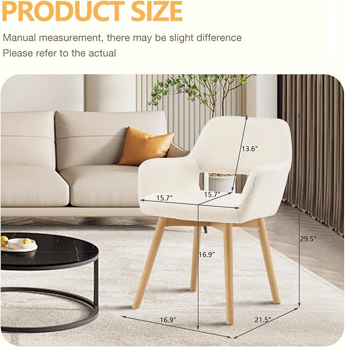 Mid Century Modern Dining Chairs Set of 6 & 4 & 2 Comfy Accent Chair Upholstered Kitchen Dining Living Room Chairs for Bedrooms Waiting Room Home Arm Desk Chair No Wheels (Wool White, 6)