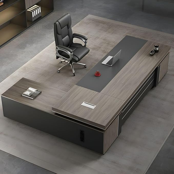 L-Shape Office Executive Desk, L-Shape Modern Executive Desk, Manufactured Wood Computer Desk, Management Working Table with Drawers and Storage (Left, 95" L x 63" W x 30" H-Double Cabinet)