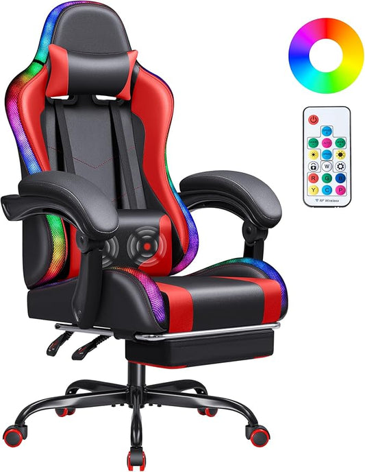 Homall Gaming Chair, Video Game Chair with Footrest and Massage Lumbar Support, Ergonomic Computer Chair Height Adjustable with Swivel Seat and Headrest (RGB Red)