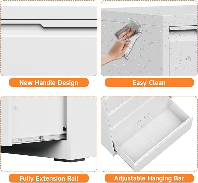 Coolsun Metal Lateral File Cabinet, 4 Drawer File Cabinet with Lock, Wide Filing Cabinet for Home Office, Locking Storage Cabinet for Hanging A4/F4/Letter/Legal, Assembly Required (White, 4 Drawer)
