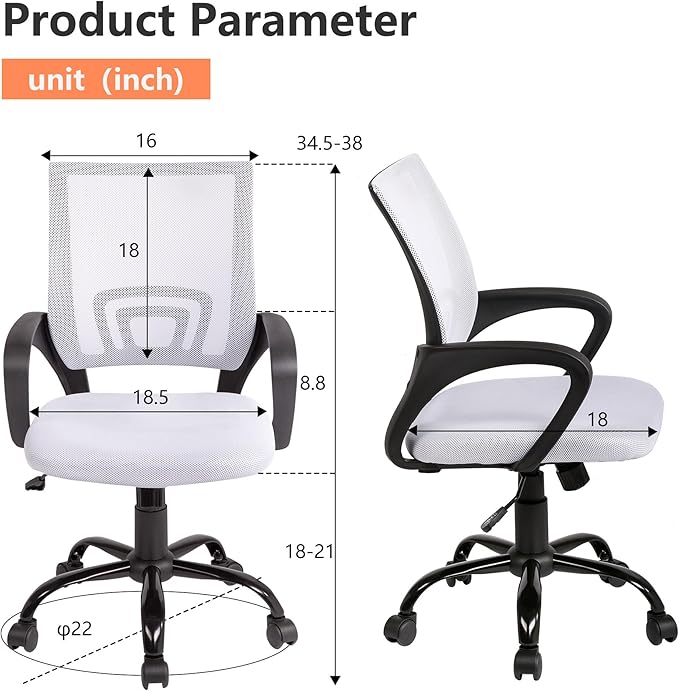 BestOffice Office Chair Ergonomic Desk Chair Mesh Computer Chair Lumbar Support Modern Executive Adjustable Stool Rolling Swivel Chair for Back Pain,White
