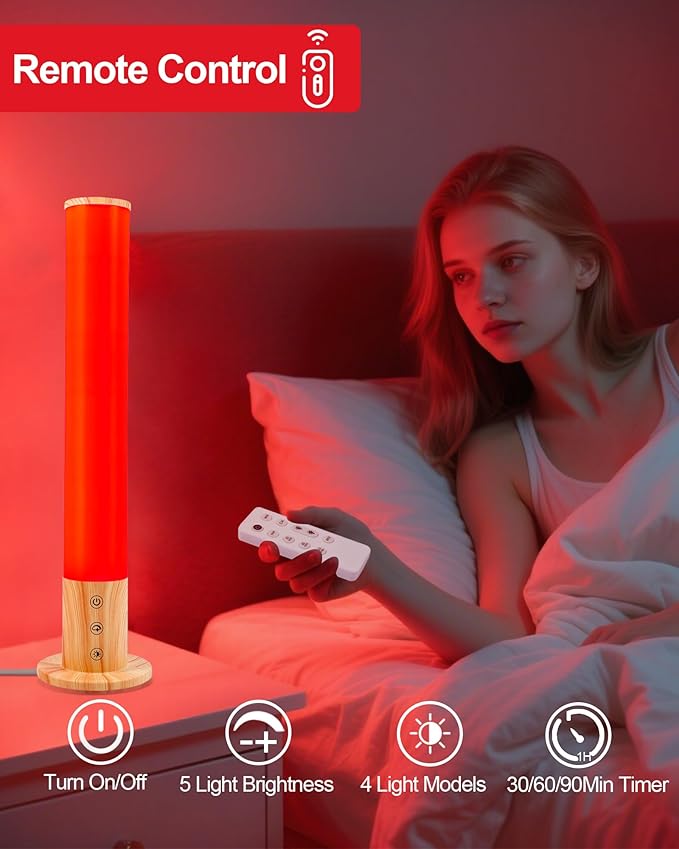 Red Light Night Light Lamp for Sleep GlowPillar Red Nightlight Desk Lamp with 670nm Wavelength Multi-Color and Brightness Options Remote Control USB Charging Elegant Design