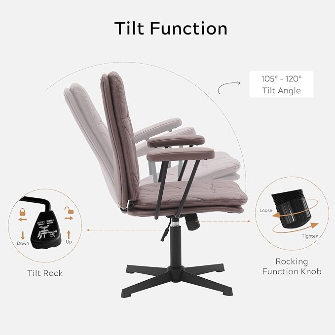 Criss Cross Chair with Arms Home Office Desk Chair No Wheels Adjustable Thick Cushioned Swivel Accent Makeup Chair Brown