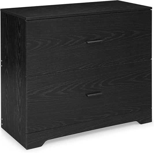 Giantex Office File Cabinet 2 Drawer - Lateral Filing Cabinet w/Anti-Toppling Device, Hanging Bars, Home Office Furniture for Hanging File Folders A4/Letter/Legal Size, File Storage Cabinet (Black)