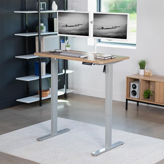 VIVO Electric 43 x 24 in Standing Desk, Memory Height Adjustment, 1B Series, One-Piece Reclaimed Wood Top, Gray Frame, DESK-KIT-1G4P