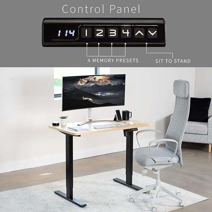 VIVO Electric 43 x 24 in Standing Desk, Memory Height Adjustment, 1B Series, One-Piece Light Wood Top, Black Frame, DESK-KIT-1B4C