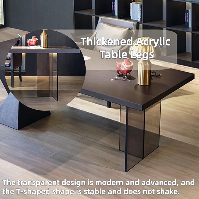 Modern Executive Desk 63IN(Acrylic Table Leg)(Wooden Texture Design) Home Office Desks Includes Hollow Table Leg Hide Wires,Large Desktop