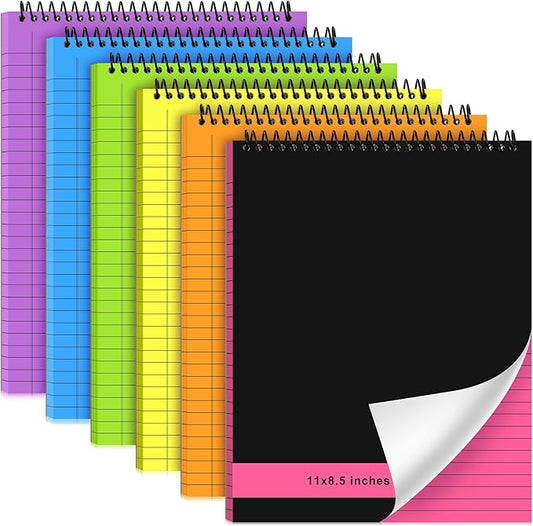 Resurhang 6 Pcs Legal Pad Top Spiral Bound Notebook 70 Sheets Wirebound Notepad Double Sided Ruled Memo Steno Pad with Stiff Back Cover for Business(8.5 x 11 Inches,No Holes,Bright Colors)