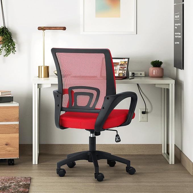 Athena Collection Computer Office Chair, Ergonomic Desk Chair with Rolling Wheels, Mesh Back Support and Height Adjustable, Small and Comfy for Home Office, Study, Red