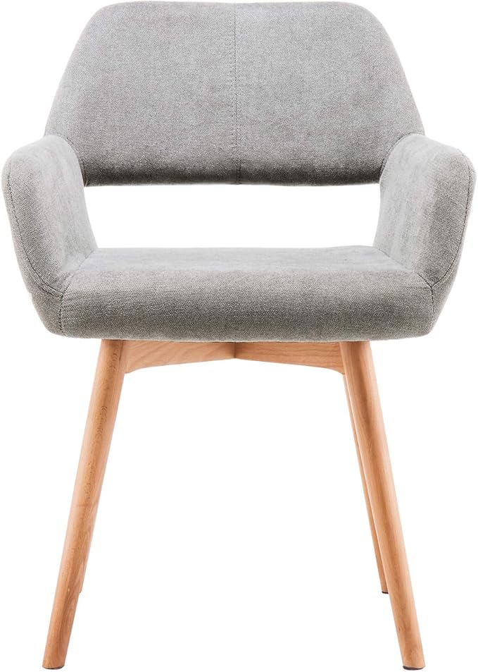 Desk Chair No Wheels Comfy Accent Chair for Living Dining Room Bedroom Vanity Chair Makeup Chair Home Office Mid Century Modern Upholstered Armchair Sofa (Gray, 1)