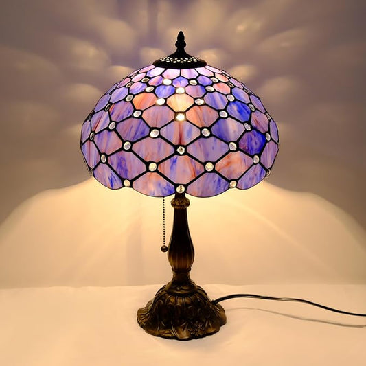 Tiffany Lamp Vintage Deep Blue Stained Glass Bead Table Lamp Desk Bedside Reading Light Decor Bedroom Living Room Home Office D12*H18 Inches
