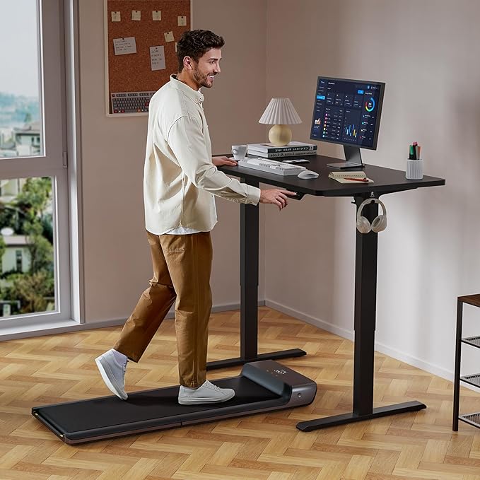 40x24 Inches Height Adjustable Electric Standing Desk with 2 Hooks for Home Office, Ergonomic Sit Stand up Desk with Splice Board, Black