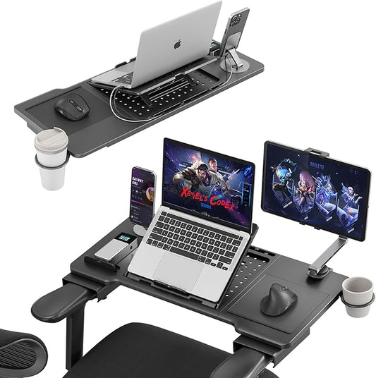 Newtral Home Office Laptop Desk for Armchairs, Adjustable Laptop Table Tray for Working, Gaming, Reading, Writing, and Eating (Black, Enhanced)