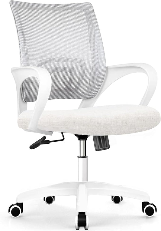 Office Chair with Ergonomic Mid Back Cushion Lumbar Support Adjustable Swivel Rolling Computer Gaming Desk Chair Comfy Mesh Seat Wheels Home Executive Use (1, Ivory)