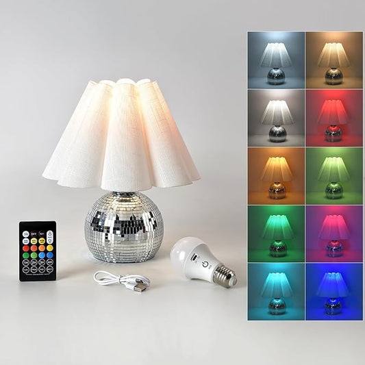 Rechargeable Crodless Small Funky Table Lamp, Battery Operated Remote Control Disco Mini Table Lamps for Bedroom Nightstand, Funky Small Table Lamp for Small Spaces for Kitchen Counter, Bookshelf