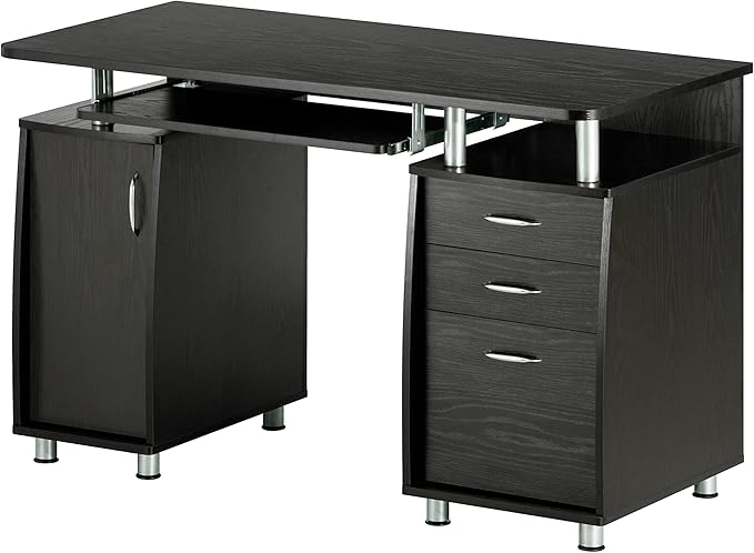 Techni Mobili 47.25" Ergonomic Computer Drawers & File Cabinet for Home Office Storage, Espresso Writing Desk