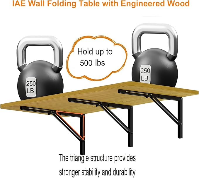 IAE 55" x 22" Floating Foldable Desk,Wall-Mounted Folding Computer Table with Engineered Wood,Study Table with Shelf Brackets,Fold Down Shelf,Fold Computer Desk for Small Spaces,Holds 500 lb,Natural
