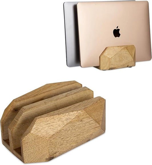 Vertical Laptop Stand for Desk, Laptop Holder to Dock MacBook, MacBook Pro and Other Laptops, Versatile Vertical Laptop Docking Solutions (Indian Mango Wood)