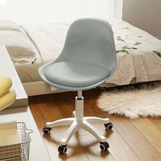 Small Desk Chair Cute Armless Task Vanity Chair with Soft Padded Cushion, Plastic Height Adjustable Home Office Chairs for Teens Girls