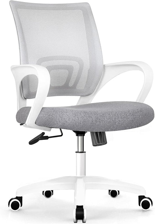 Office Chair with Ergonomic Mid Back Cushion Lumbar Support Adjustable Swivel Rolling Computer Gaming Desk Chair Comfy Mesh Seat Wheels Home Executive Use (1, Grey)
