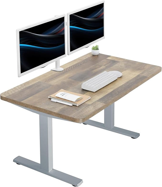 VIVO Electric 43 x 24 in Standing Desk, Memory Height Adjustment, 1B Series, One-Piece Reclaimed Wood Top, Gray Frame, DESK-KIT-1G4P