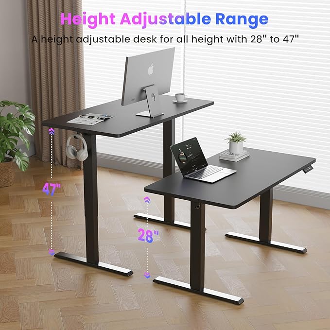 40x24 Inches Height Adjustable Electric Standing Desk with 2 Hooks for Home Office, Ergonomic Sit Stand up Desk with Splice Board, Black