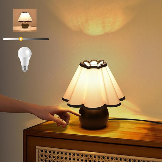 Matte Black Small Touch Control Table Lamp for Bedroom,Black Bedside Lamps for Nightstand,Cute Mini Small Table Lamps for Small Spaces with Scalloped Shade for Kitchen Counter,Bookshelf,Living Room