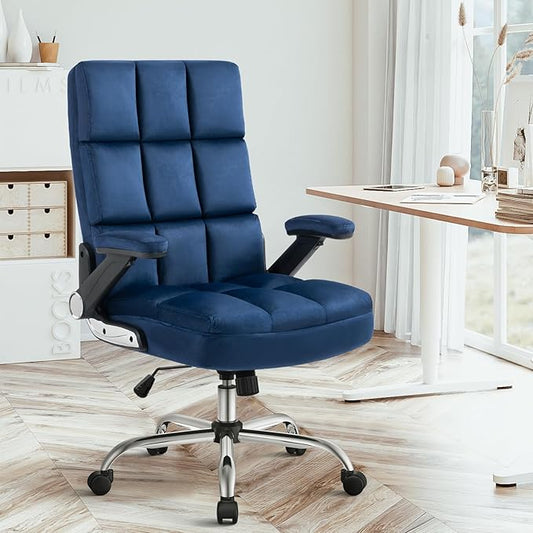 SEATZONE High Back Office Chair,Ergonomic Executive Desk Chair with Wheels,Comfy Velvet Computer Chair for Home Office,Navy Blue