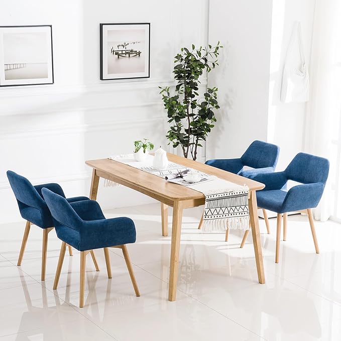 Mid Century Modern Dining Chairs Set of 4 & 2 & 6 Comfy Accent Chair Upholstered Kitchen Dining Living Room Chairs for Bedrooms Waiting Room Home Arm Desk Chair No Wheels (Blue, 4)