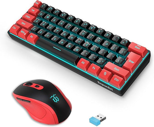 Snpurdiri 2.4G Wireless Gaming Keyboard and Mouse Combo, Include Mini 60% Merchanical Feel Keyboard, Ergonomic Vertical Feel Small Wireless Mouse(Red and Black)