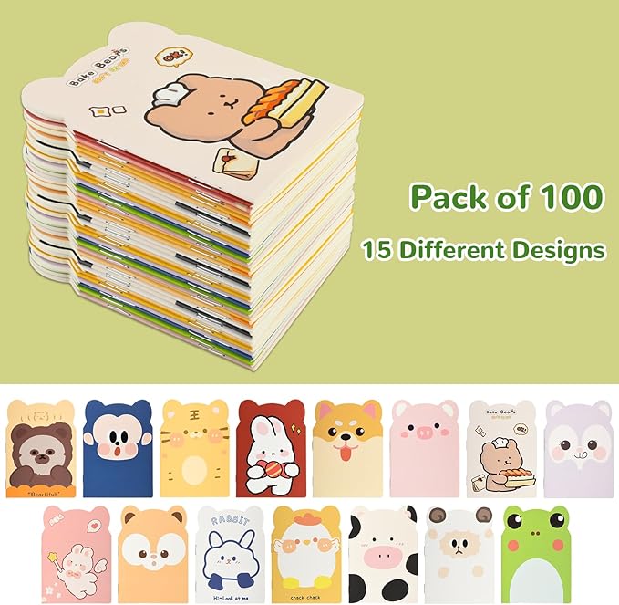 100 Packs Mini Notebooks for School Mini Cute Animal Notebooks Mini Notebooks Bulk for Christmas Day Office Classroom prizes College Ruled Pages(Cartoon Animals)