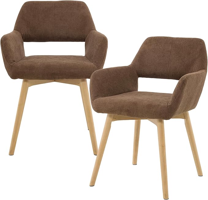 Mid Century Modern Dining Chairs Set of 2 & 4 & 6 Comfy Accent Chair Upholstered Kitchen Dining Living Room Chairs for Bedrooms Waiting Room Home Arm Desk Chair No Wheels (Brown, 2)