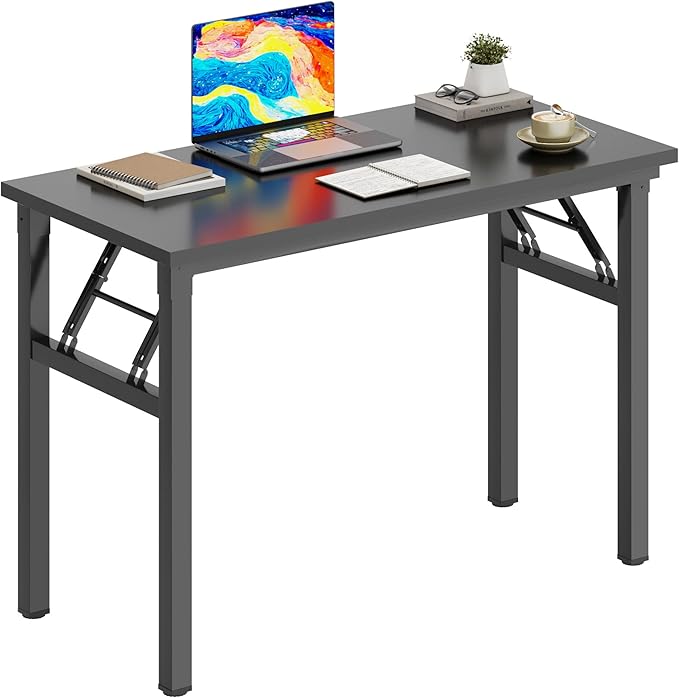 sogesfurniture Small Computer Desk 31.5 inches Folding Table No Assembly Sturdy Writing Desk Folding Desk for Small Spaces, Black