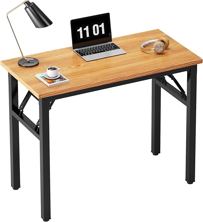 sogesfurniture 31.5 inches Foldable Computer Desk, Small No Assembly Sturdy Laptop Workstation for Home Office, Modern Portable Folding Study Table Writing Gaming Desk for Small Spaces, Teak Black
