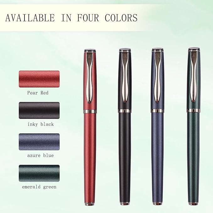 Liquid Ink Rollerball Pen, Luxury Metal Pen with Smooth Writing, Stylish Design, Effortless Writing, Fancy Pen with Gift Case for Men & Women, 2 Refills - Inky Black