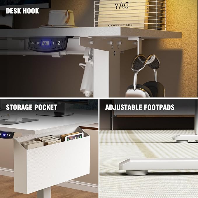 L Shaped Electric Standing Desk,63 Inch Adjustable Height Sit to Stand Corner Desk with Memory Presets,Reversible Computer Table for Home Office,Work and Study,White