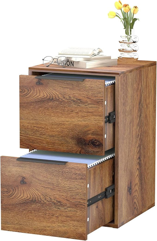 LUCYPAL 2-Drawer Wood File Cabinet,Wooden Drak Brown File Cabinets for Letter Size,Under Desk Filing Cabinet for Home Office,Assembly Required