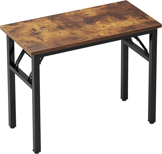 sogesfurniture Small Foldable Computer Desk 31.5 inches, Folding Sturdy Laptop Workstation Table for Home Office, Retro No Assembly Portable Study Writing Gaming Desk for Small Spaces, Rustic Brown
