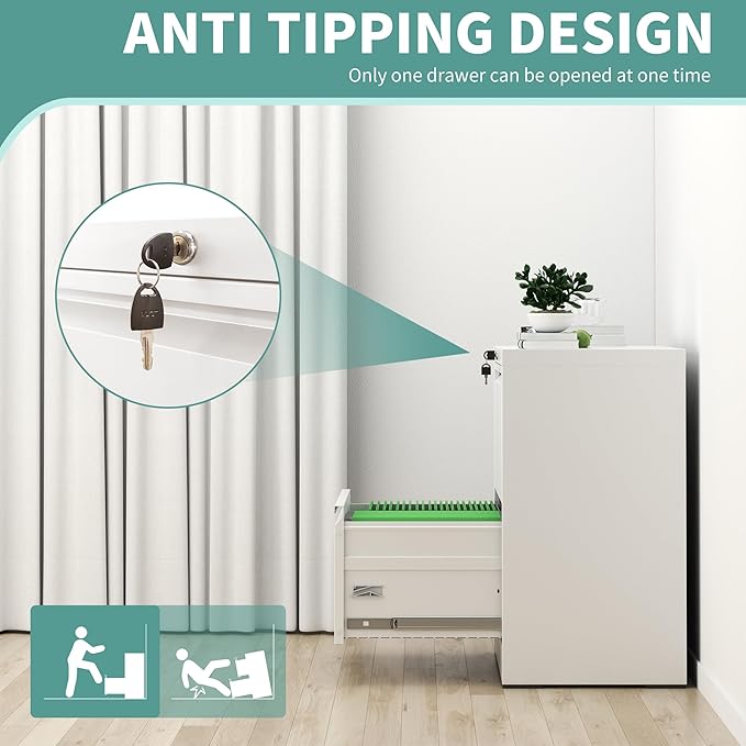 AQY 2 Drawer File Cabinet with Lock,Metal Lateral File Cabinets for Home Office,Steel Wide Filing Organization Storage Cabinets for Hanging Files Letter/Legal/F4/A4 Size,Assembly Required(White)