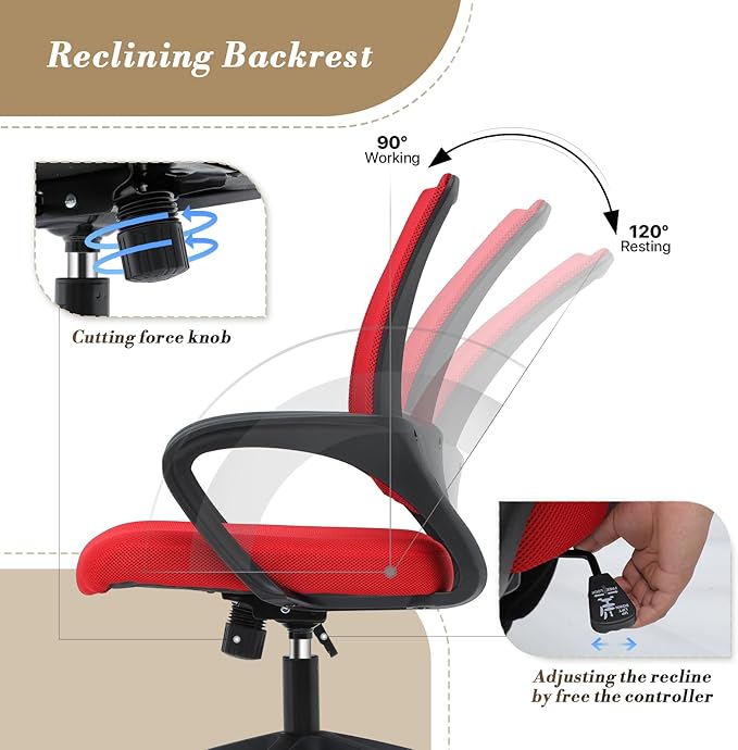 Athena Collection Computer Office Chair Set of 2, Ergonomic Desk Chair with Rolling Wheels, Mesh Back Support and Height Adjustable, Small and Comfy for Home Office, Study, Red