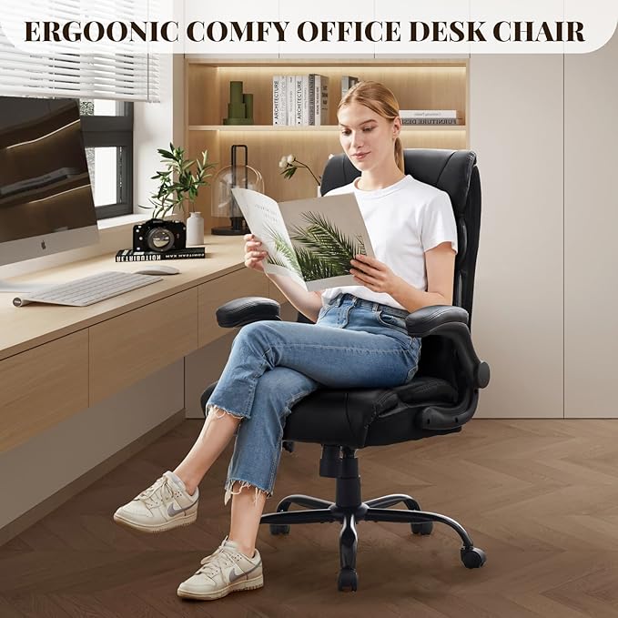 Leather Home Office Chair,500lbs Big and Tall Ergonomic Desk Chair,360°Swivel Free,100°-118°Recline,43"- 47" Height Adjustable,Silent 360° Casters for Home Office Computer Desk