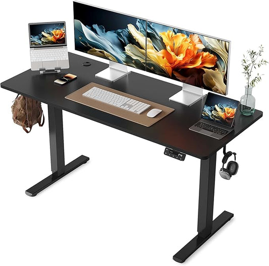 YIHAYO Electric Standing Desk, 55 x 24 Inches Stand Up Desk with Splice Board, Adjustable Height Desk, Computer Desk for Home Office, Black Frame/Black Top